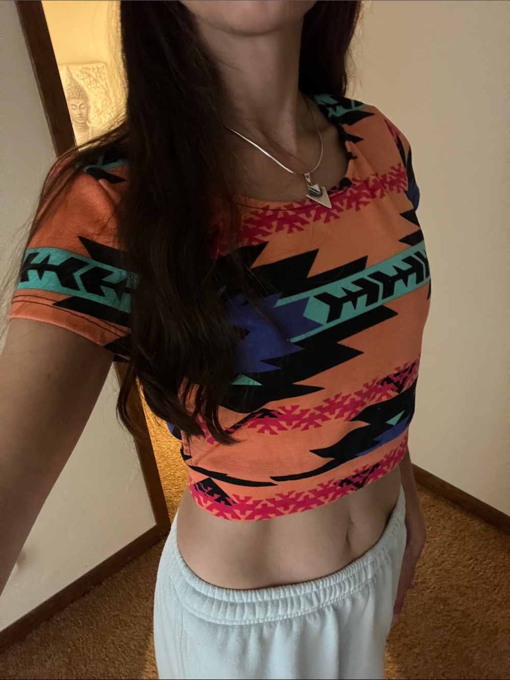 Orange Aztec-Print Crop Tee - Small